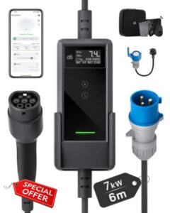 dé EV Charger 7kw type 2 6m with App & 32A to 13A Adapter                                                          IP66
