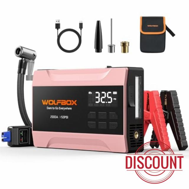 WOLFBOX 2000A Jump Starter Power Pack with Air Compressor