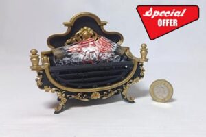 1/6 Scale Fireplace Fire Grate with Flickering LED Logs                                                          Battery Operated