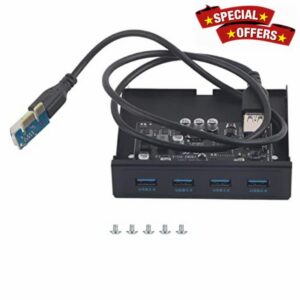 PCI Express to USB 3.0 Expansion Card with 4 Front Ports Builtin Power Module for Desktop PC Tower Case Black Floppy Bay Adapter Riser Card with AntiBurn Protectio