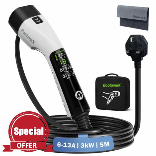 Portable EV Granny Charger Type 2 to 3 Pin Plug UK 16.4ft/5M 3kW                                                          No Control Box Design