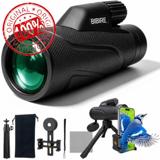 BIBIRE 12X42 Monocular Telescope for Adults High Powered Bird Watching                                                          HD Monoculars with FMC & BAK4 Tripod and Phone Adapter for Stargazing Wildlife Travel Camping Hiking Gift for Birthday