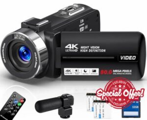 4K Video Camera Camcorder 80MP 18X Digital Zoom Night Vision YouTube Camera                                                          3.0 Inch Screen Vlogging Camera with 32GB SD Card