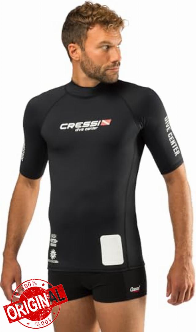 CRESSI Men's Rash Guard Man Black Dive Center Men's Rash Guard UV Sun Protection (UPF) 50+ Short Sleeve (Pack of 1)