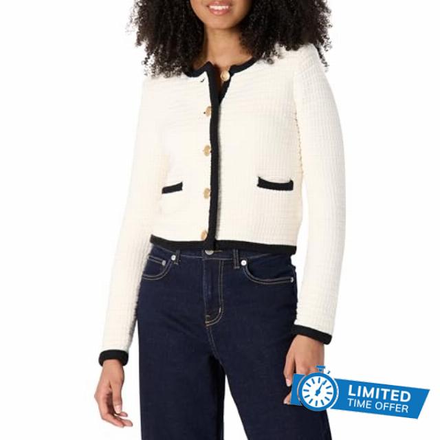 Amazon Essentials Women's Regular Fit Midweight Cotton Fluffy Smart Cardigan with Gold Buttons