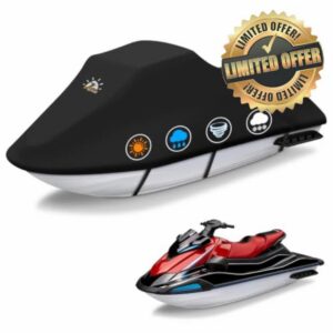 Zettum Jet Ski Cover 3 Seater 600D Trailerable Jetski Covers 115-120 Inch                                                          Marine Grade UV Resistant Jet Ski Cover with Elastic Hem