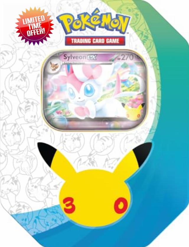 Pokémon TCG: 30th Celebration Tin - Sylveon ex (1 Foil Promo Card & 4 Booster Packs)