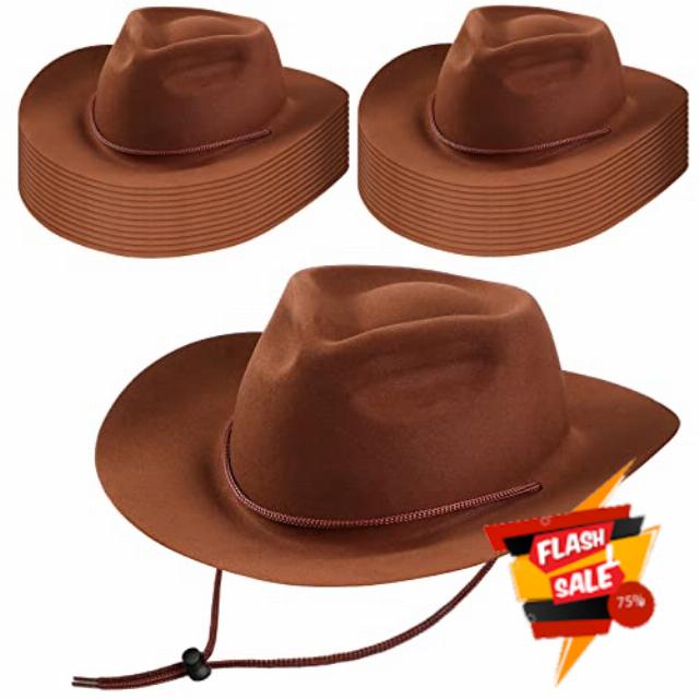 Mepase 24 Pieces Disposable Plastic Western Cowboy Hat Set Felt Wide Brimmed Cowgirl Party Hats for Men Women Adult Costume Party