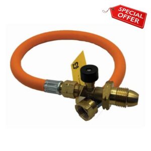 Propane Hose Assembly 450mm High‑Pressure Orange LPG Hose with Rupture Protection Valve POL to W20 30 Bar Working / 90 Bar Burst Mandatory for Drive‑Safe Systems