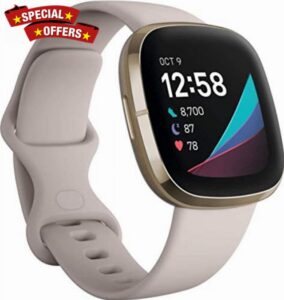Fitbit Sense Smarwatch Lunar White/Soft Gold Stainless Steel (Renewed)