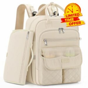 RAINSMORE Baby Changing Backpack Waterproof Nappy Bag with 15 Pockets                                                          Magnetic Insulated Bottle Pockets & Pushchair Straps
