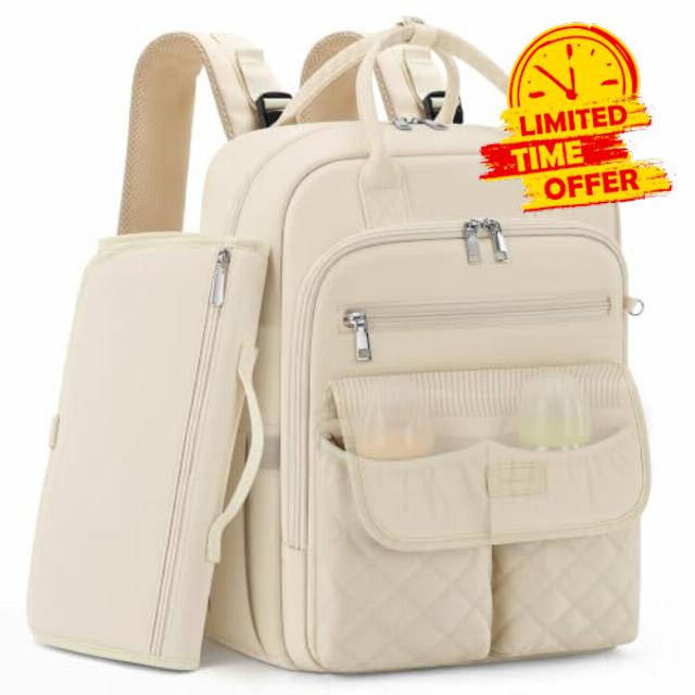 RAINSMORE Baby Changing Backpack Waterproof Nappy Bag with 15 Pockets                                                          Magnetic Insulated Bottle Pockets & Pushchair Straps