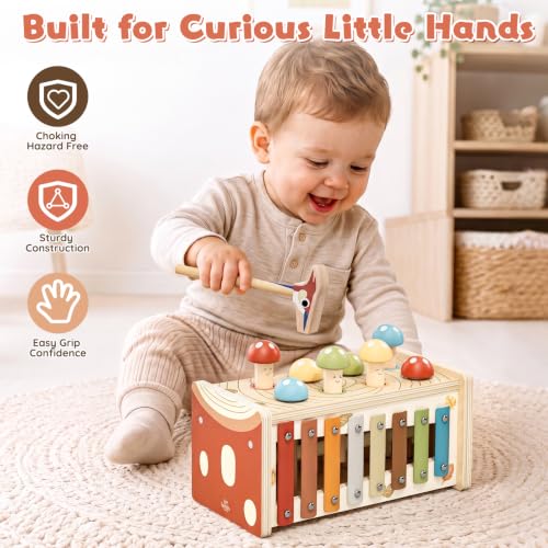 Toddler Birthday Gifts                                                          Wooden Hammering Pounding Toy with Xylophone