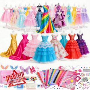 RivanPal Girls Fashion Design Kit with Mannequins – 1000+ Pieces DIY Princess Dress Making Set