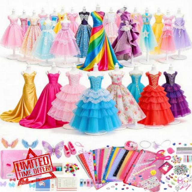 RivanPal Girls Fashion Design Kit with Mannequins – 1000+ Pieces DIY Princess Dress Making Set