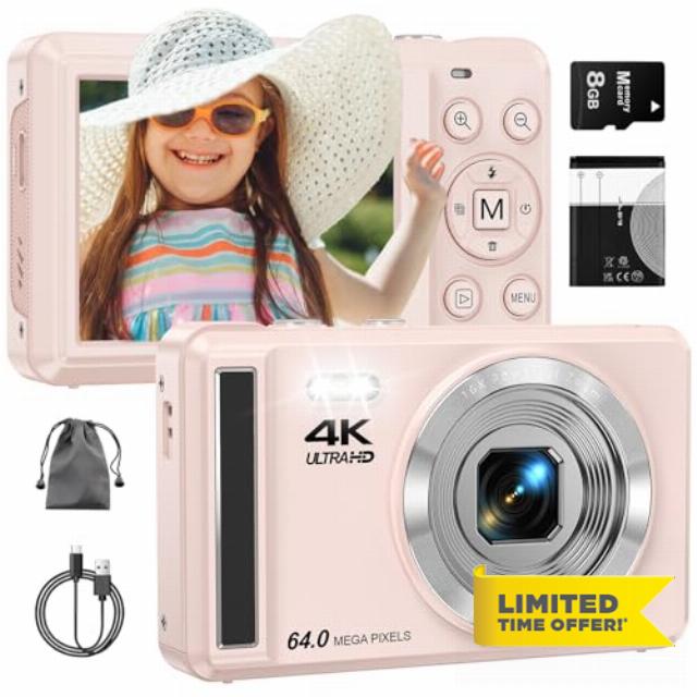 4K 64MP Digital Camera 2.8" Screen Compact Camera with Micro SD Card                                                          1200mAh Battery