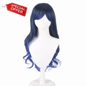 Blue Gradient Long Curly Adult Anime Cosplay Wig For Women Shiraishi An                                                          Synthetic Wig For Daily Party Use