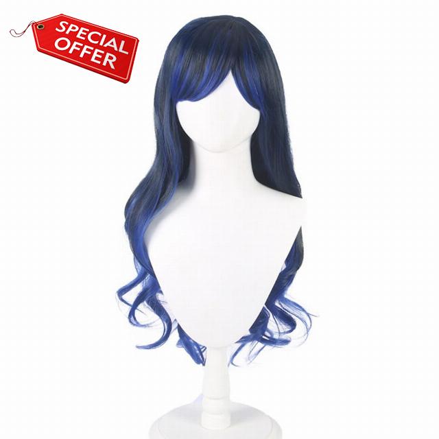 Blue Gradient Long Curly Adult Anime Cosplay Wig For Women Shiraishi An                                                          Synthetic Wig For Daily Party Use