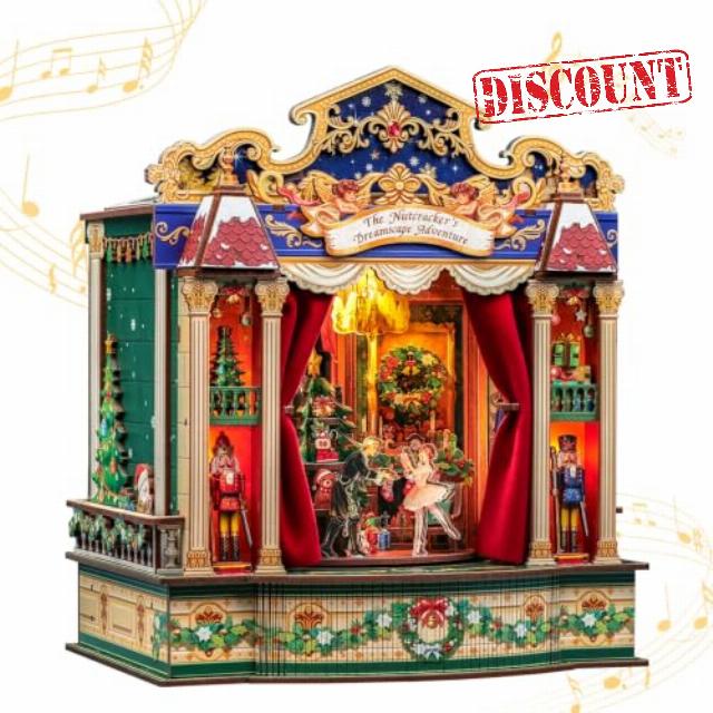 CUTEBEE 3D Wooden Puzzle for Adults Rotating Music Box Theatre 3 Scenes                                                          DIY Miniature Theatre