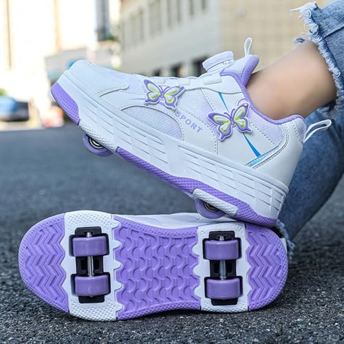 Unisex Outdoor Parkour Shoes with 4-Wheels Trainer Skateboarding Shoe Retractable Skating Shoes for Children's Park Sports Walking