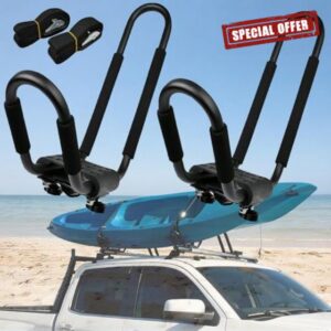 1 Pair Universal Kayak Rack Canoe Car Racks Set Roof Top Mount Carrier with 2 StrapsKayak Roof Rack