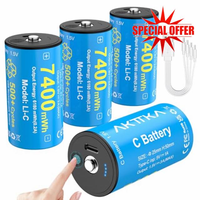 4 Pack Rechargeable C Batteries