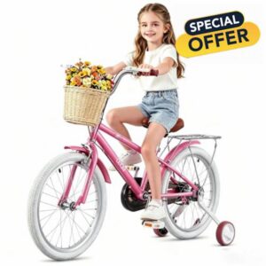 Girls Bike with Stabilisers/Kickstand                                                          Pink Kids Road Bike Basket Rear Rack 12 14 16 18 20 22Inch Wheels Children Bicycle Bike 5-13 Year Kid