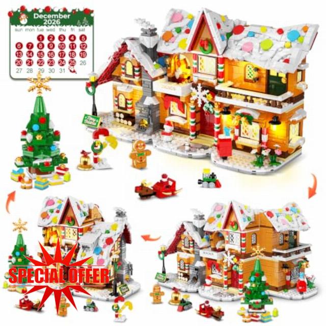 3-in-1 Advent Calendar 2026 Gingerbread House Mini Building Set with Lights                                                          24 Days Christmas Countdown Mini Village Building Block Kit with Xmas Tree