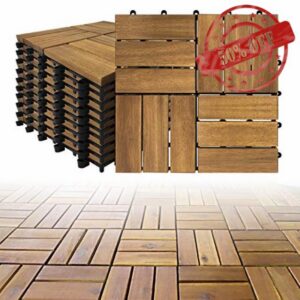 11PCS Wood Interlocking Deck Tiles with Click System 30x30cm Style B                                                          Acacia Wooden Decking Tiles Click Flooring Tile Drainage Base for Patios