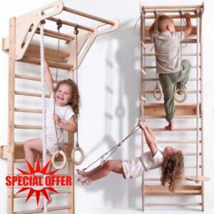 Goodevas Kids Climbing Frame                                                          Montessori Wooden Playground with Swedish Wall