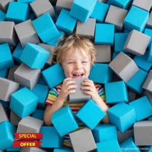 100 Pack Foam Pit Cubes – 3.15" Foam Blocks Soft Play Blocks - Blue&Gray                                                          High Density Flame Retardant Cubes for Trampoline