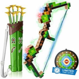 Bow and Arrow Set Kids Toy with LED Lights & Target(GREEN)                                                          Pixel Theme indoor outdoor game
