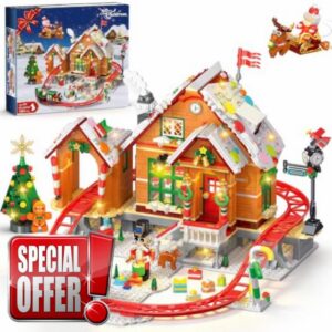 2026 Christmas Gingerbread House Roller Coaster Building Set with Light                                                          Christmas Train & Tree Building Toy