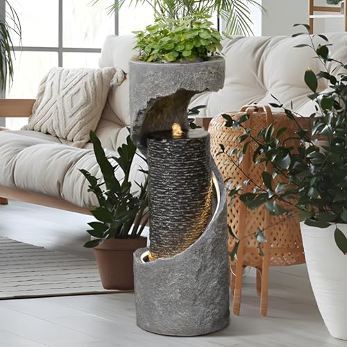 Modern Floor Standing Water Features with LED Lights for Patio