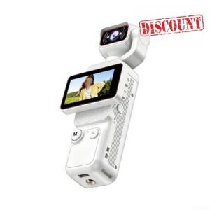 1080P Vlogging Camera with 180° Auto-Rotating Lens(White)                                                          WiFi Handheld Video Recorder