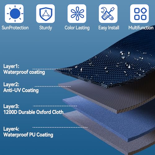 1200D Boat T Top Canva Replacement Heavy Duty Waterproof Boat Shade Cover with Storage Bag for Center Console Boat