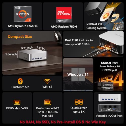 A8 Max with AMD Ryzen 7 8745HS(Beats H 255/7735hs) Without RAM/SSD/OS(Memory Free)