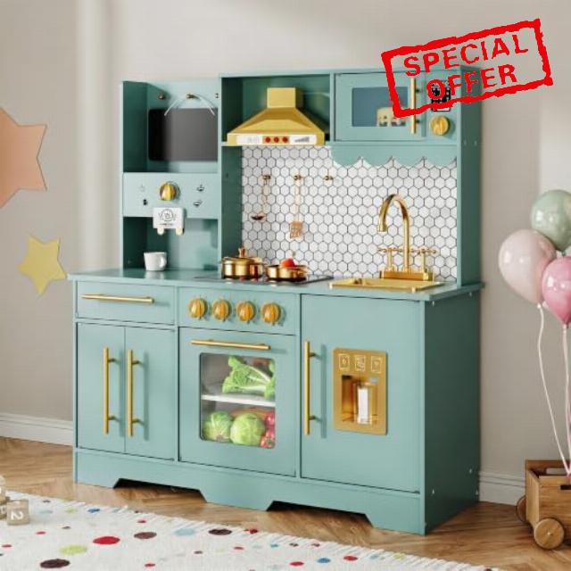 Modern White Wooden Play Kitchen with Lights & Sounds