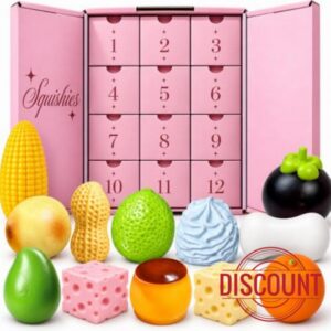 12 PCS Crunchy Squishy Fun Box Advent Calendar 2026                                                          ASMR Filled Slow Rising Realistic Cute Mango Peanuts Cheese Pudding Crunchy Squishy