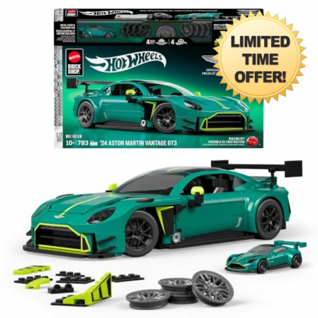 Mattel Brick Shop Hot Wheels ’24 Aston Martin Vantage GT3 Building Set                                                          793 Pieces