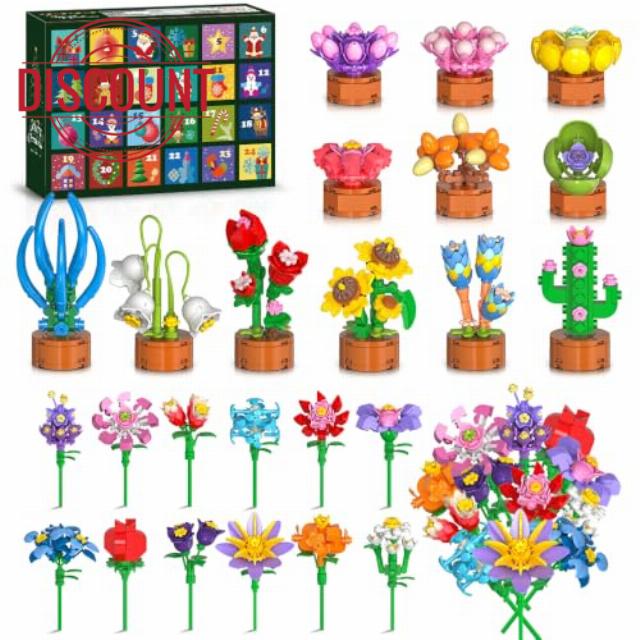 2026 Advent Calendar Flowers Botanicals Christmas Building Sets for Kids 6+                                                          24-Day Countdown Calendar Succulents 3.6mm Building Blocks Toy Party Favors Stocking Stuffer Xmas Holiday Gift for Girls Boys