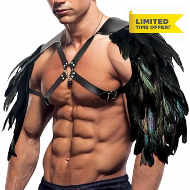 Feather Shoulder Armor Faux Leather Medieval Viking Warrior Knight Body Chest Harness Shoulder Guard Halloween Renaissance LARP Cosplay Costume Shoulder Piece Pad