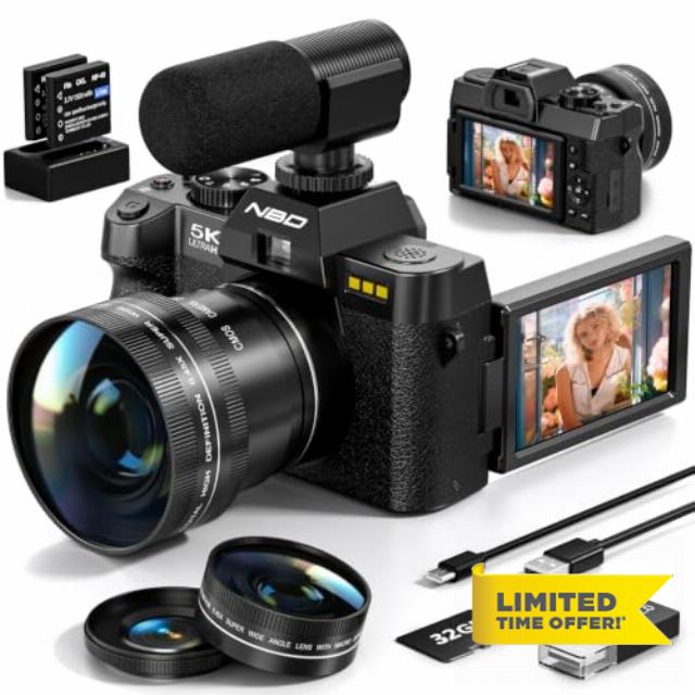 5K&64MP Digital Camera for Photography & Video，Black                                                          16X Zoom
