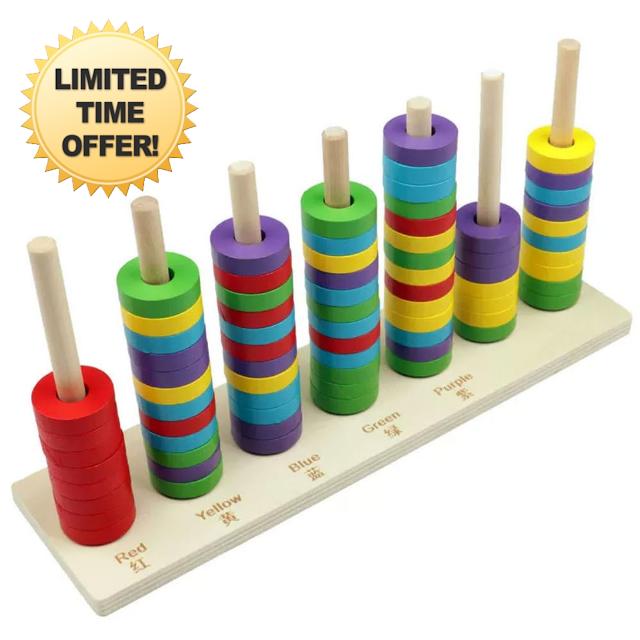 Montessori Wooden Rainbow Color Sorting Stacking Toy                                                          Color Ring Stack‑up Board