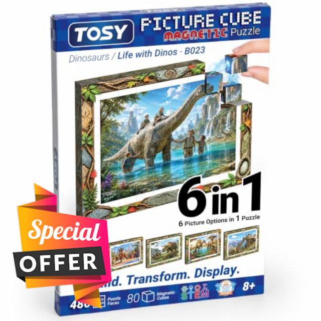 TOSY Picture Cube Life with Dinos: 6-in-1 Magnetic Picture Puzzle