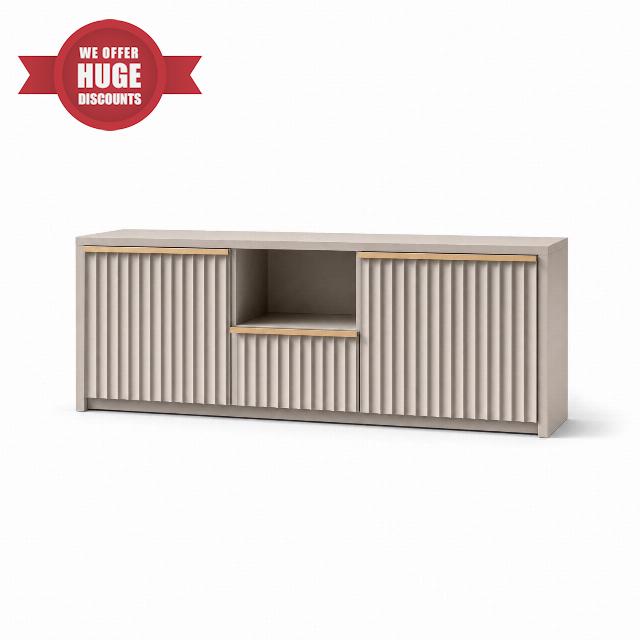 FWStyle Lania TV Stand 2 Door 1 Drawer Media Storage Unit 110cm (Putty)