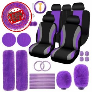 Car Interior Accessories Set 45pcs Plush Steering Wheel Handbrake Gear Cover for Soft Faux Wool for Women Girls Pink
