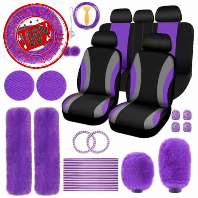 Car Interior Accessories Set 45pcs Plush Steering Wheel Handbrake Gear Cover for Soft Faux Wool for Women Girls Pink