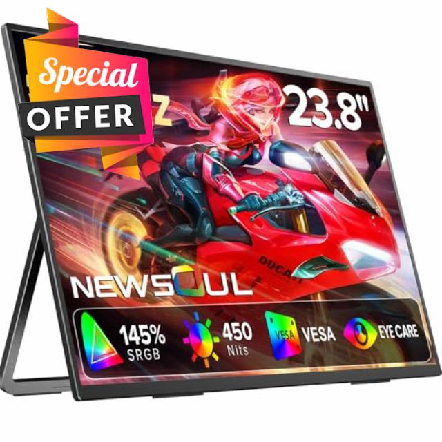 Newsoul 144Hz Portable Monitor 24" QLED Gaming Display FreeSync 1080P IPS                                                          145%sRGB 2000:1 450 Nits | USB-C & HDMI | VESA & Metal Housing | Laptop Screen Extender for Laptop/PS5/4/Switch/Phone