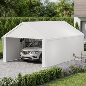 4m×6m Multi-Purpose Garden Carport Tent with Roll-Up Front Door